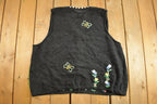 Vintage 1990s Embroidered Knitted Button Up Sweater Vest