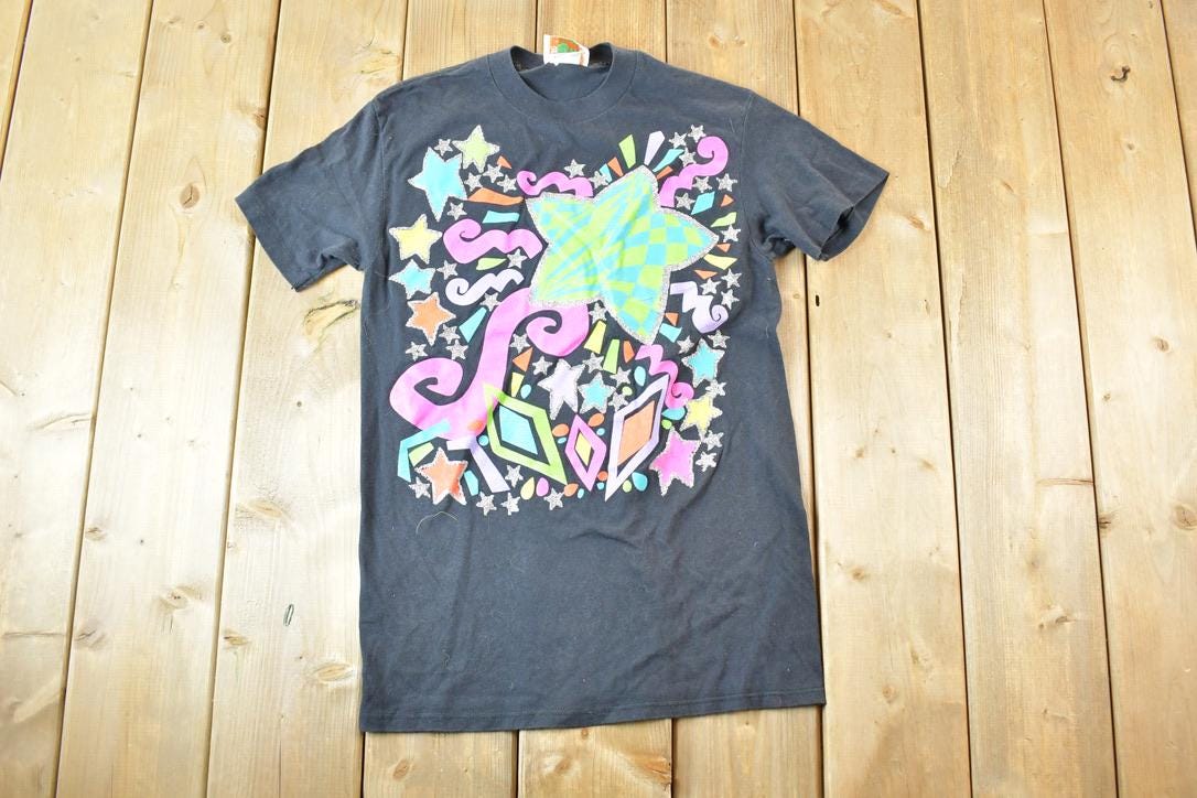 Vintage 1980s Springford Classic Neon Stars Souvenir T-Shirt Men's S