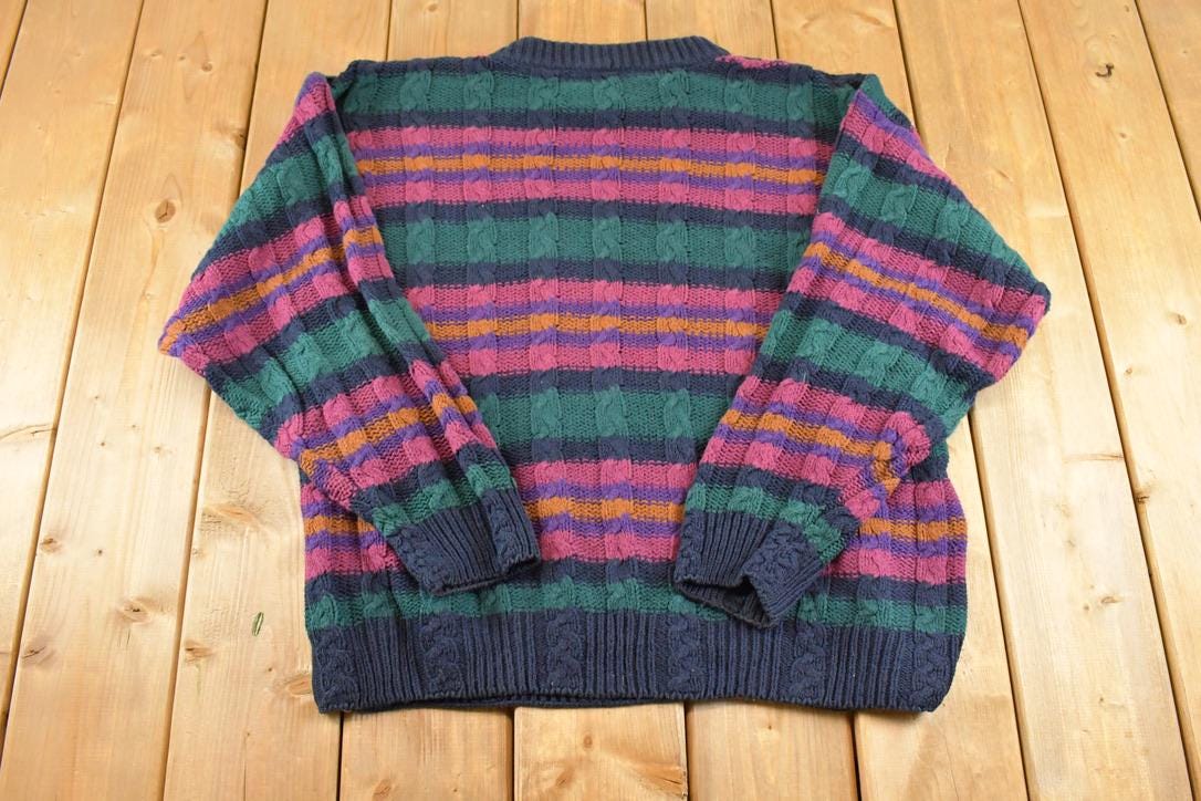 Vintage 1990s Chaps Ralph Lauren Heavy Knit Crewneck Sweater Men's L / 90's Abstract Pattern 3D Knitted Sweatshirt