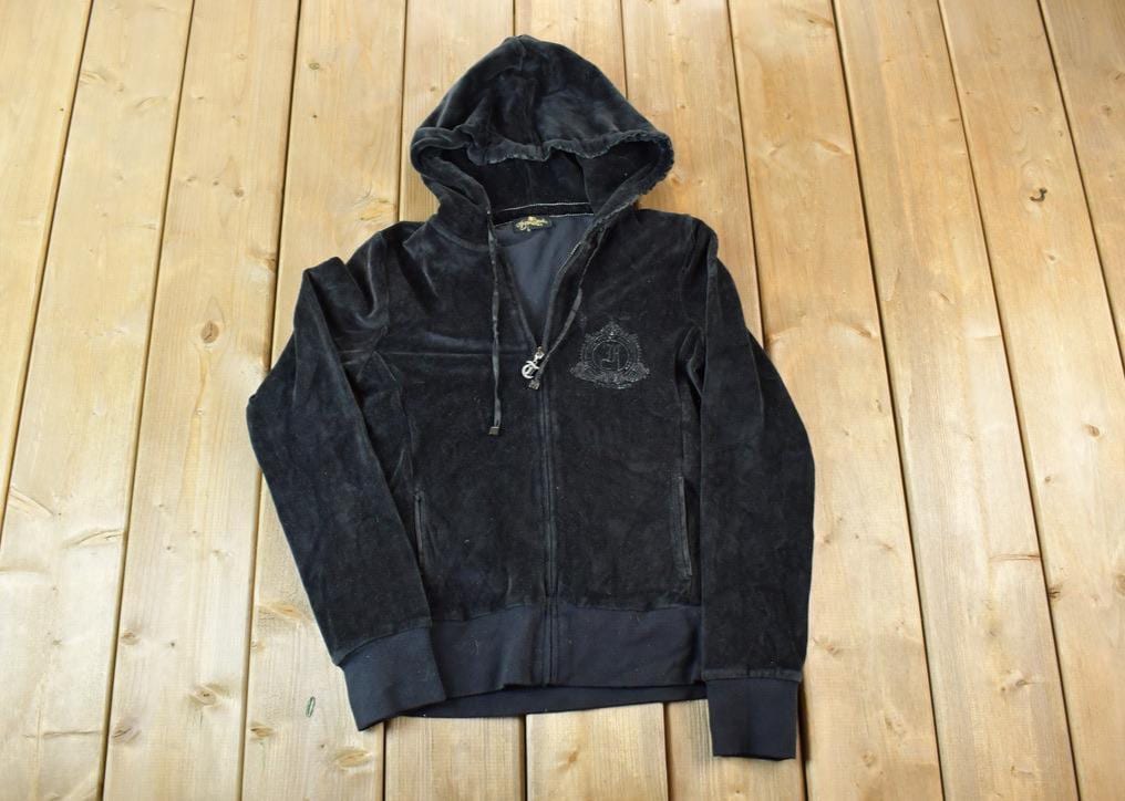 Vintage 1990s First Queen Fracomina Graphic Zip Up Velour Hoodie