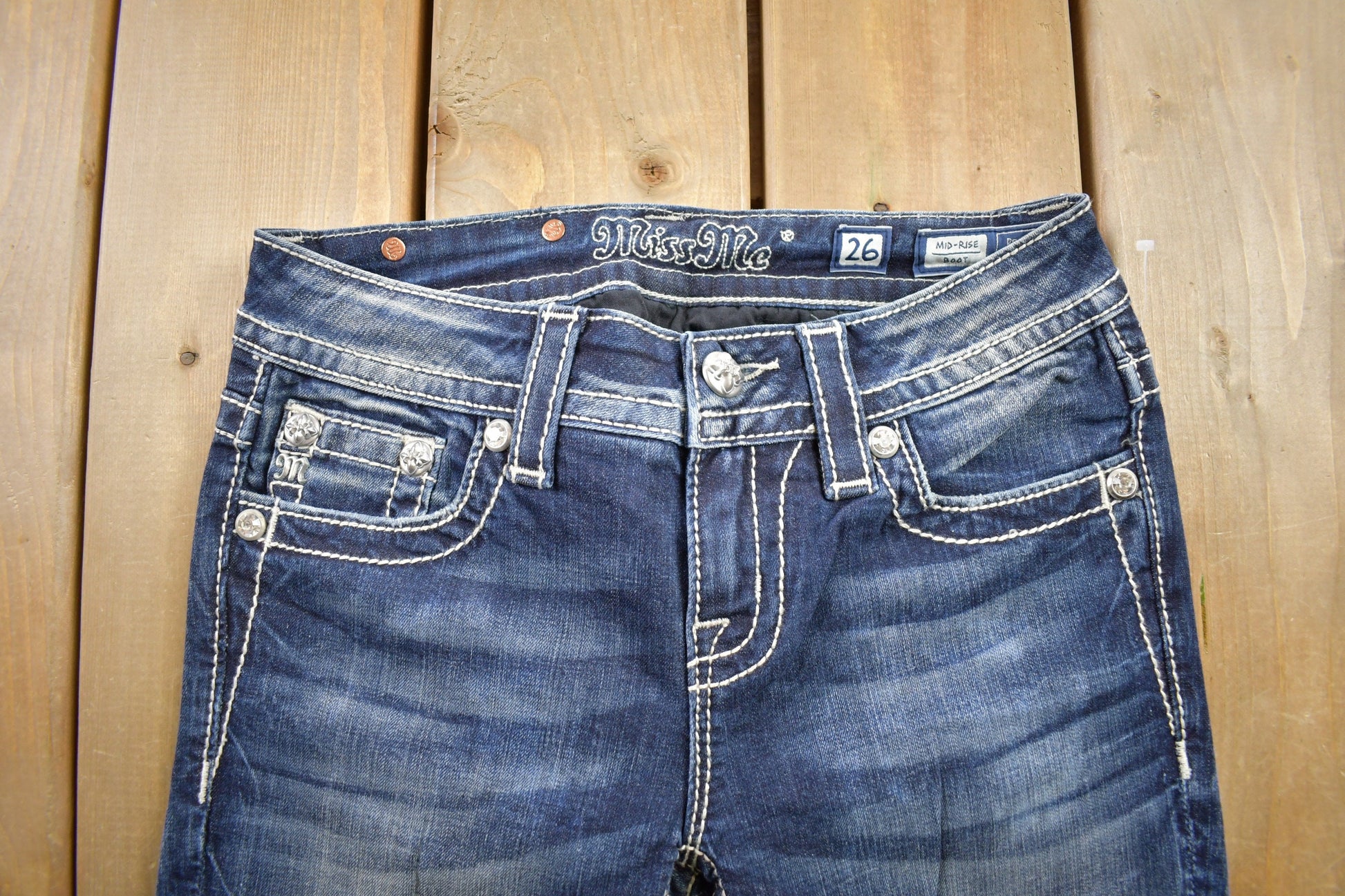 Vintage Y2K Miss Me Bedazzled Low Rise Jeans Size 26x34