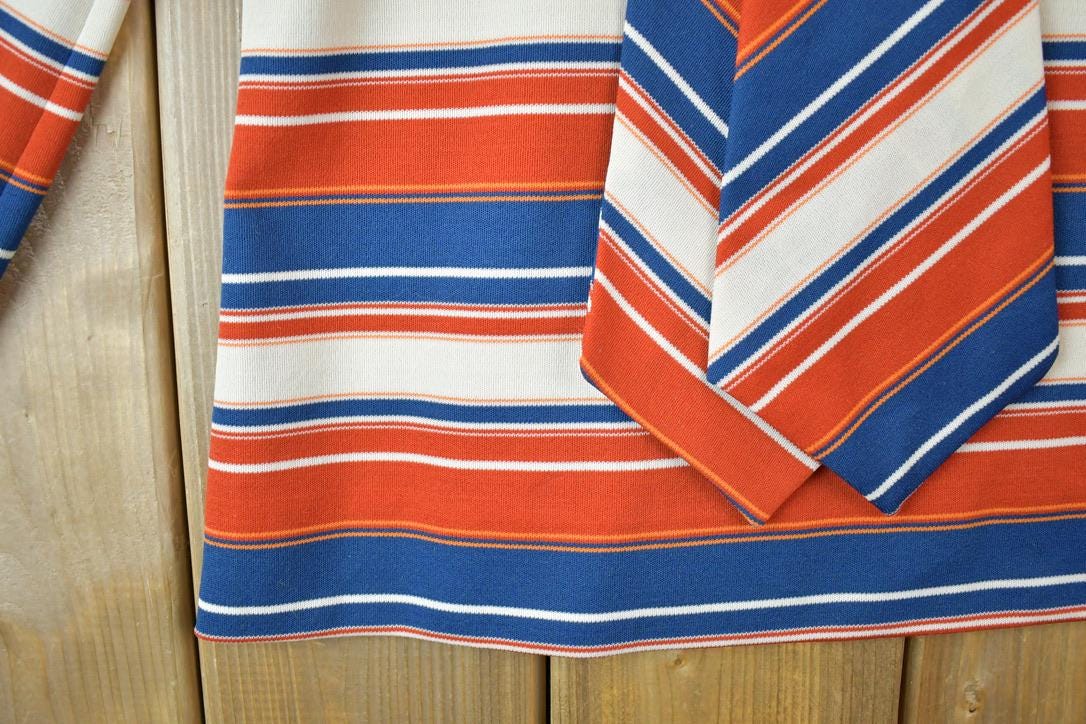 Vintage 1970s Act 3 Crazy Tie Crewneck Zip Back Striped Sweatshirt