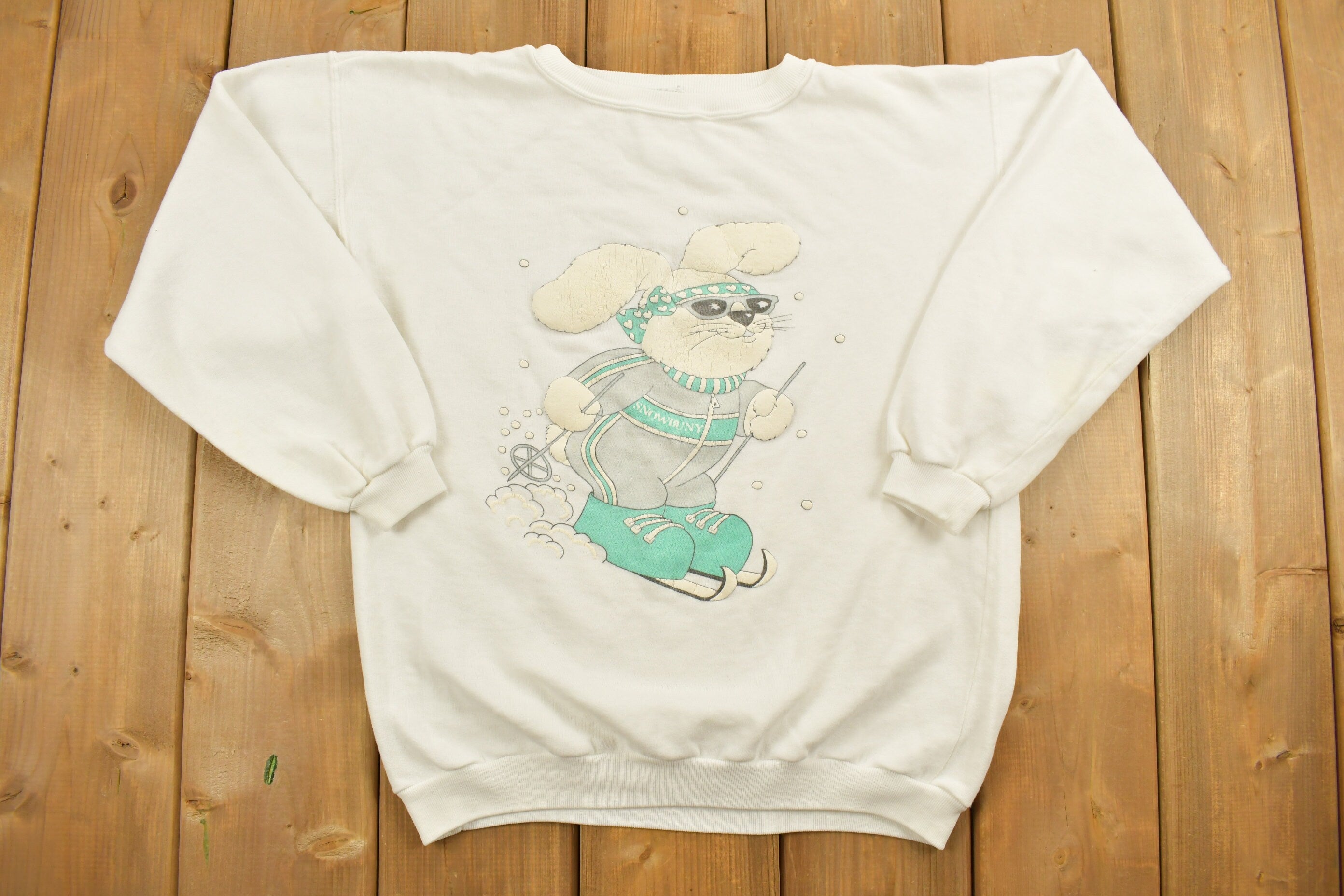 Vintage 1990s Cute Skiing Rabbit Crewneck Sweater