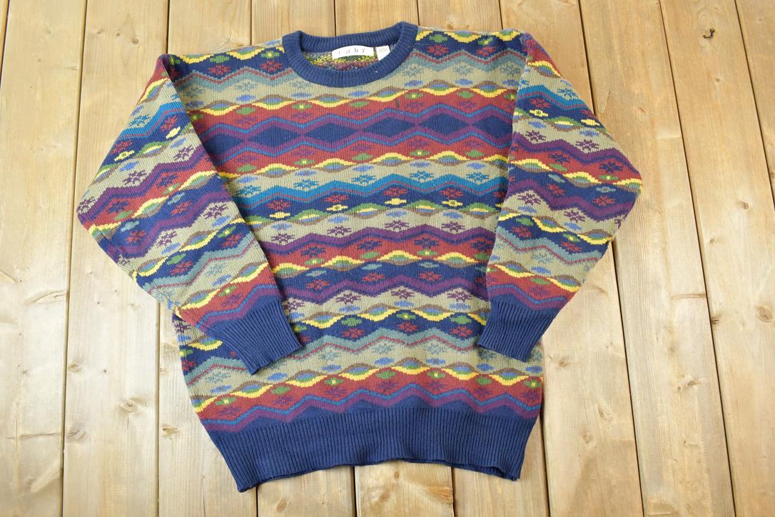 Vintage 1990s Tabi Knit Abstract Pattern Coogi Style Crewneck Sweater