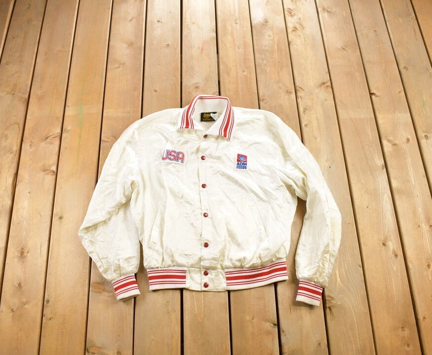 Vintage 1980s USA ADM Feeds Satin Bomber Jacket