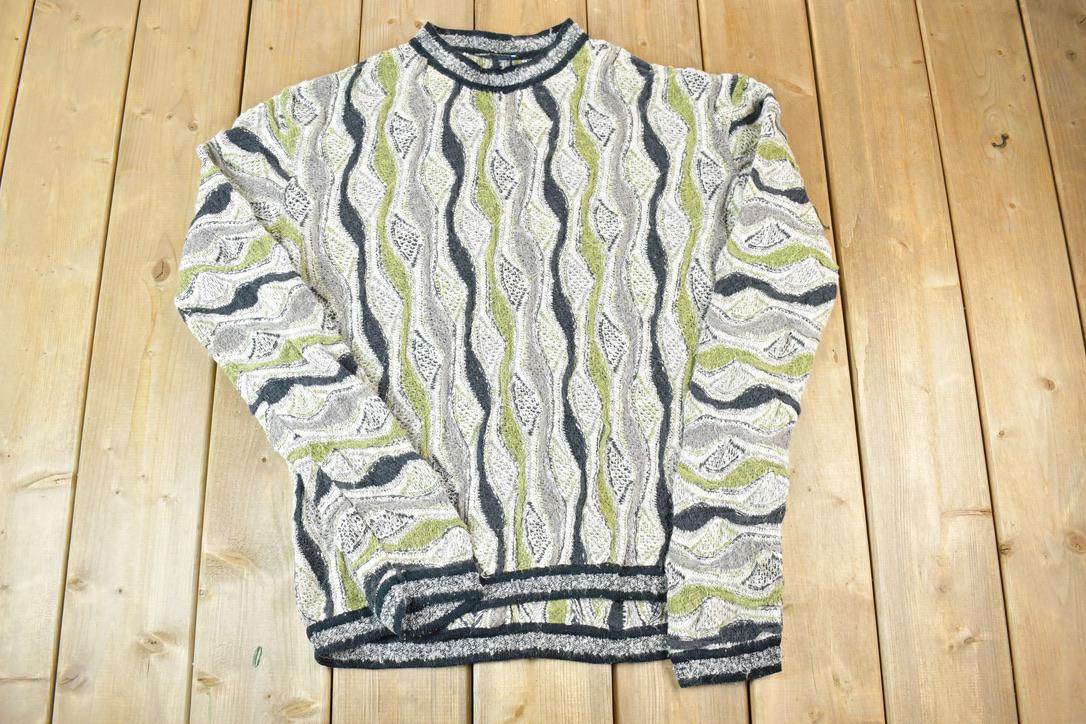 Vintage 1990s Coogi Made In Australia 3D knit 100% Cotton Abstract Pattern Crewneck Sweater