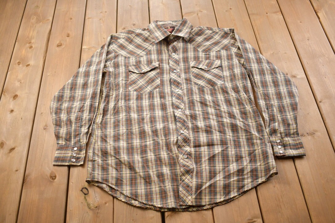 Vintage 1990s Country Shirt Works Plaid Button Up Western Shirt