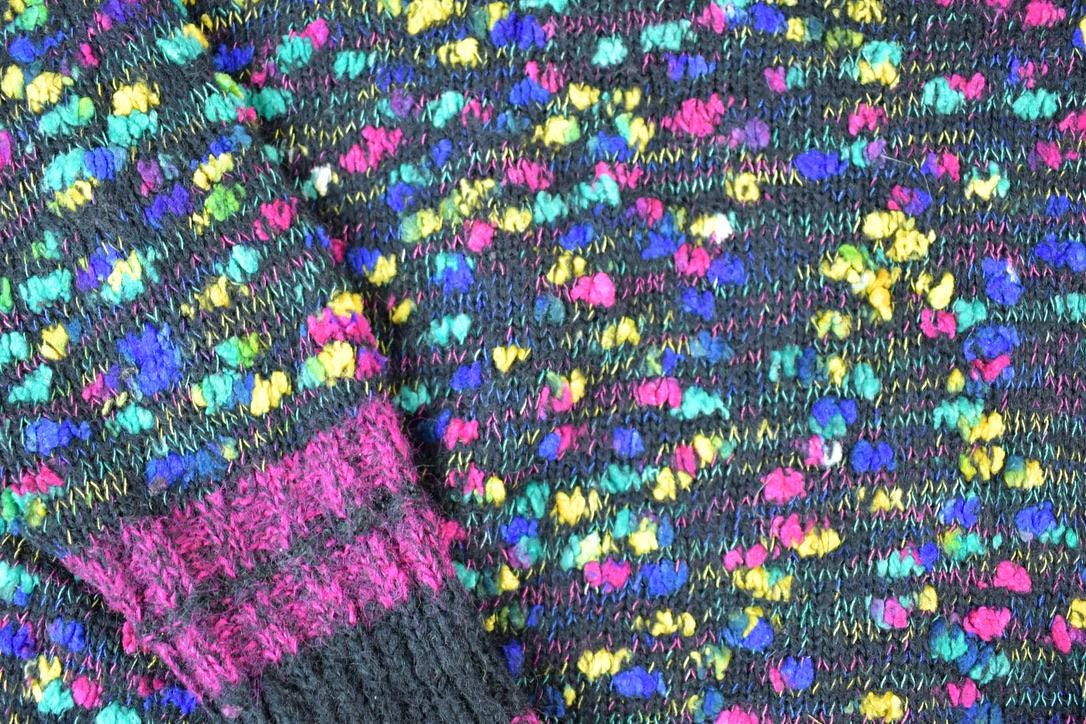 Vintage 1990s Me Neon Heavy Knit Abstract Pattern Crewneck Sweater Made In