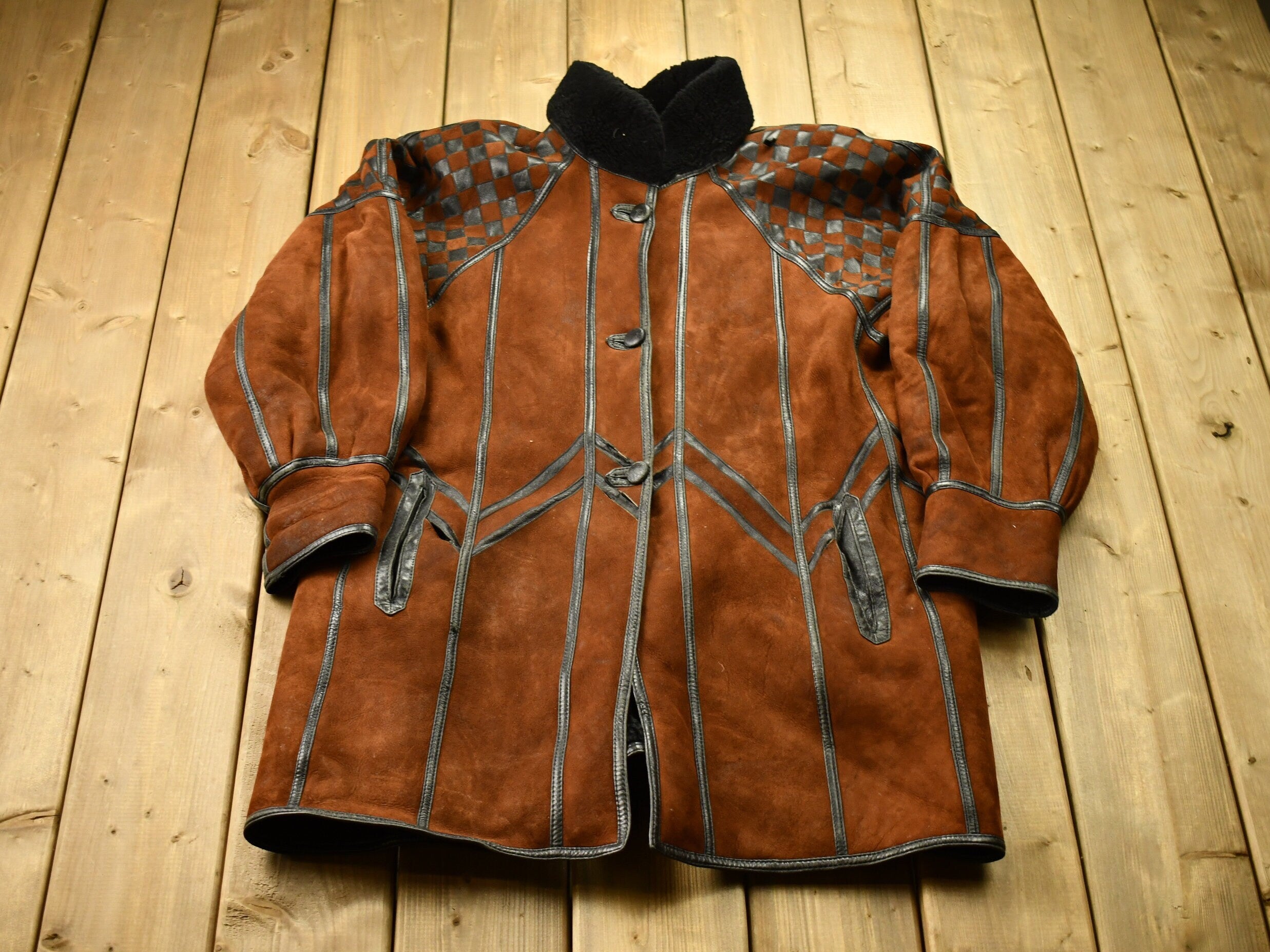 Vintage 1980s Abstract Pattern Shearling Coat