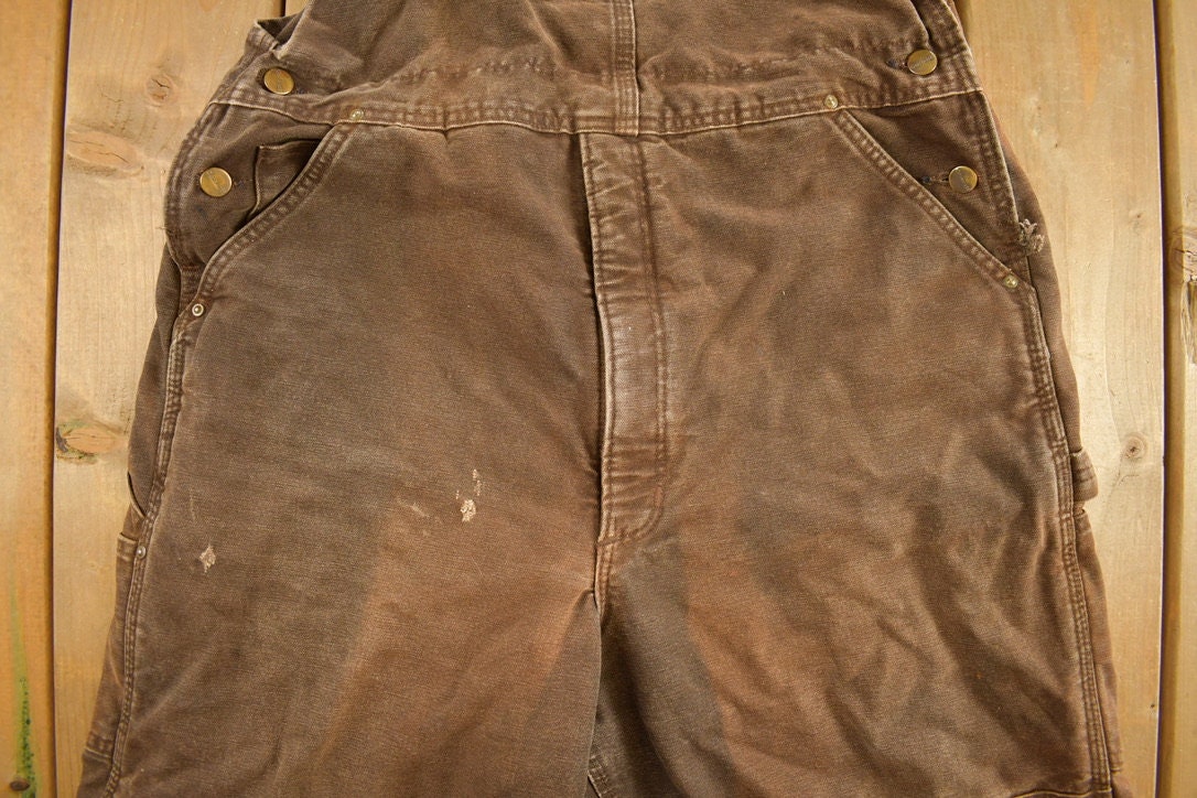 Vintage 1990s Carhartt Chocolate Brown Double Knee Canvas Overalls Size 38 x 30
