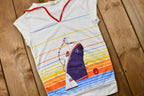 Vintage 1970s Sailor Collar Sunset Yacht Graphic Jersey-Knit T-Shirt