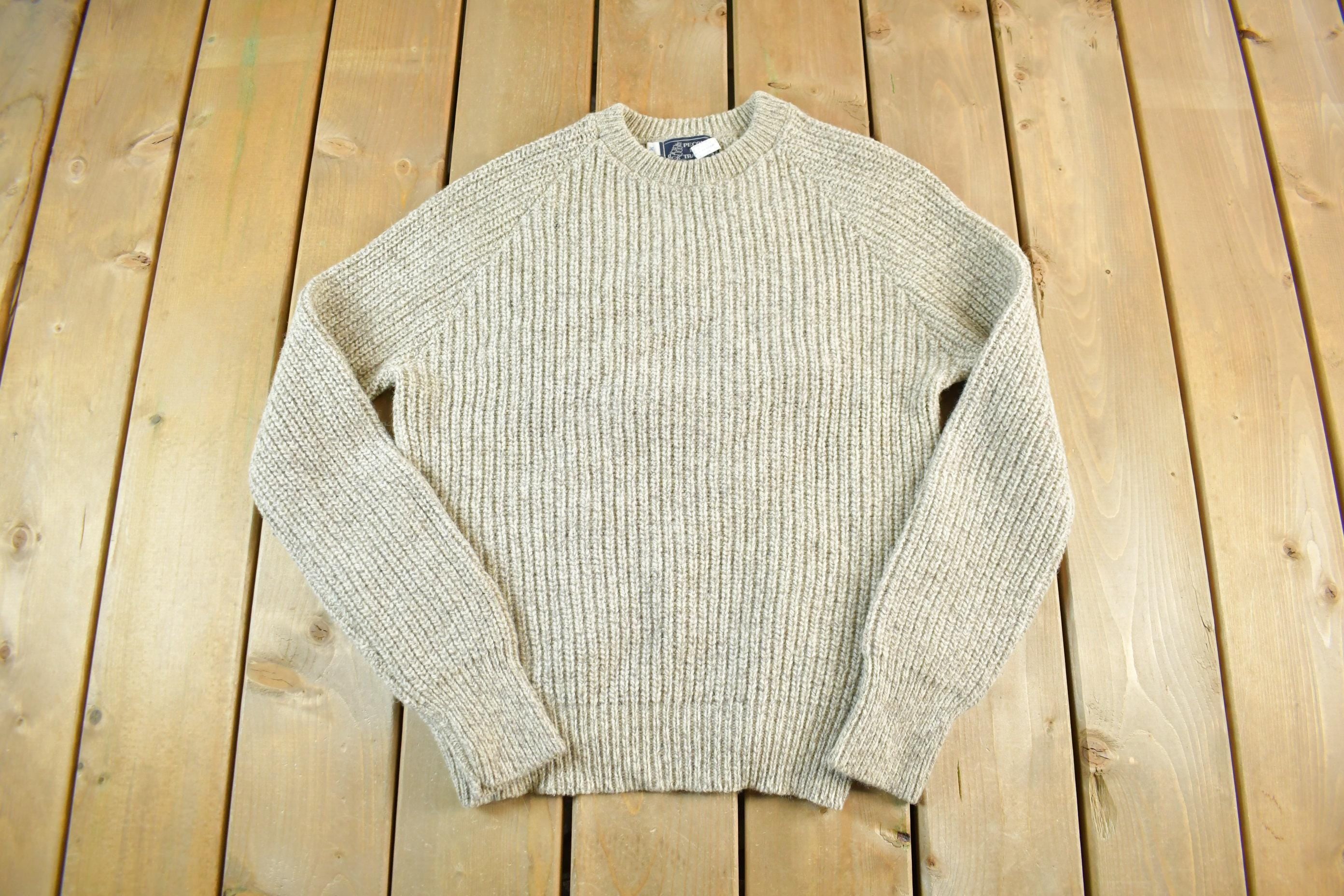 Vintage 1980s Peconic Bay Traders Fisherman Ribbed Wool Knit Sweater Men's Small