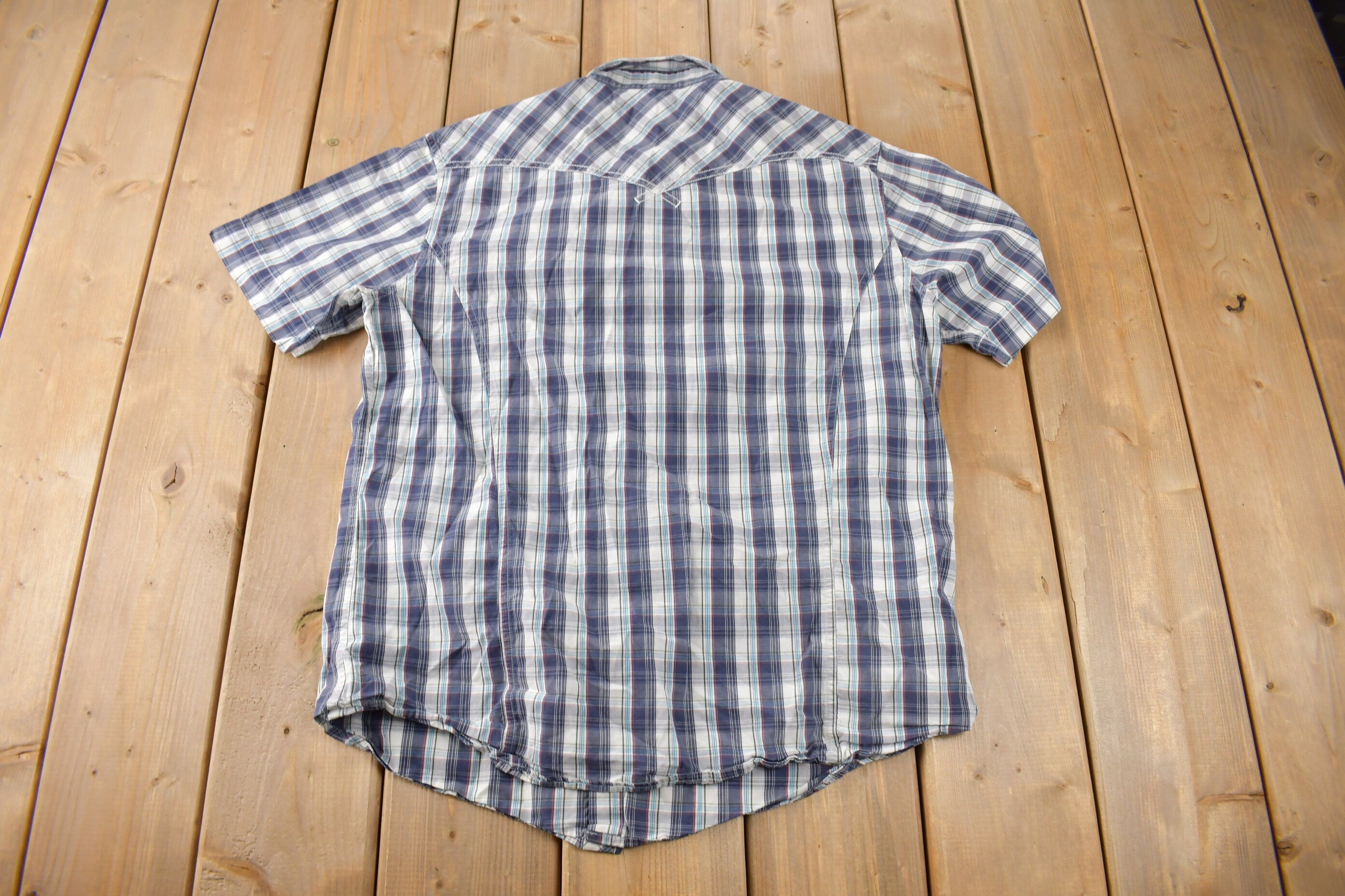 Vintage 1990s Levi's Western Wear Pearl Snap Plaid Short Sleeve Button Up Shirt Size M