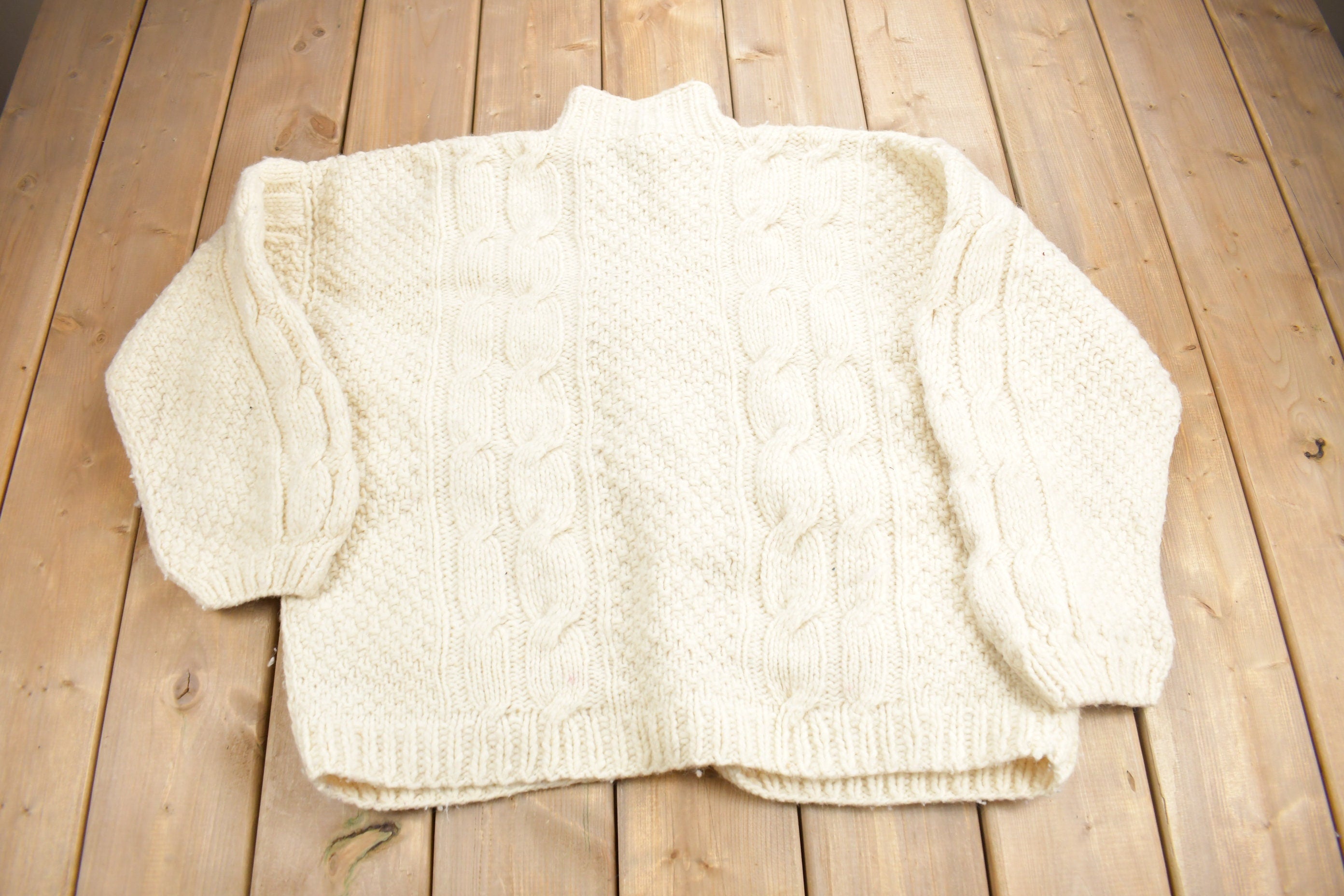 Vintage 1990s Venicia Imports 100% Wool Cable Knit Cardigan Sweater