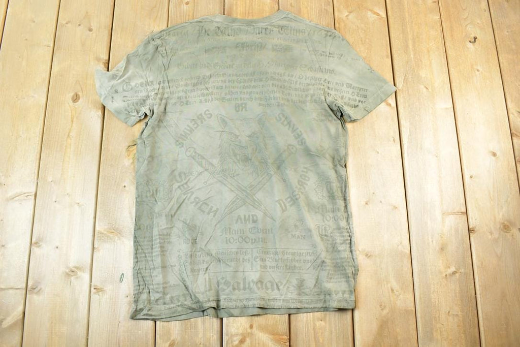 Women Vintage Vigoss Y2K Salvage Death And Glory T-Shirt Vigoss Grunge Skull Print / Contrast Stitch / Internet Famous Clothing / Over Dyed