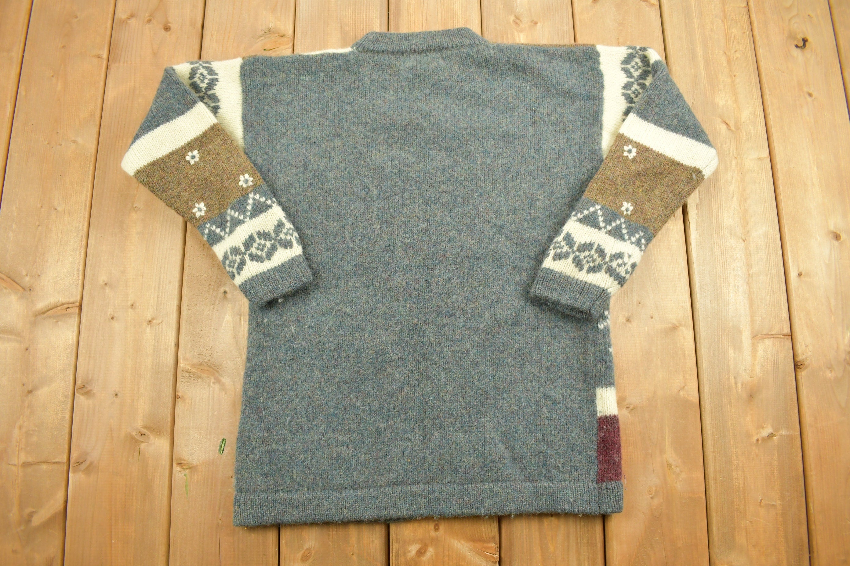 Vintage 1990s Ilanco Patchwork Knitted Crewneck Sweater