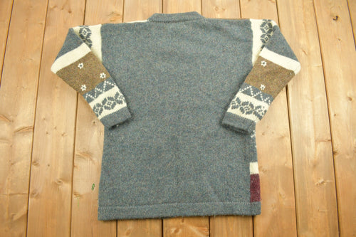 Vintage 1990s Ilanco Patchwork Knitted Crewneck Sweater / Vintage 90s Crewneck / All Over Pattern / Abstract Pattern / Pure Wool
