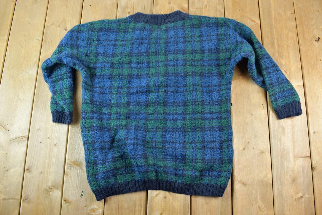 Vintage 1990s Christopher And Banks Mohair Knit Plaid Crewneck Sweater