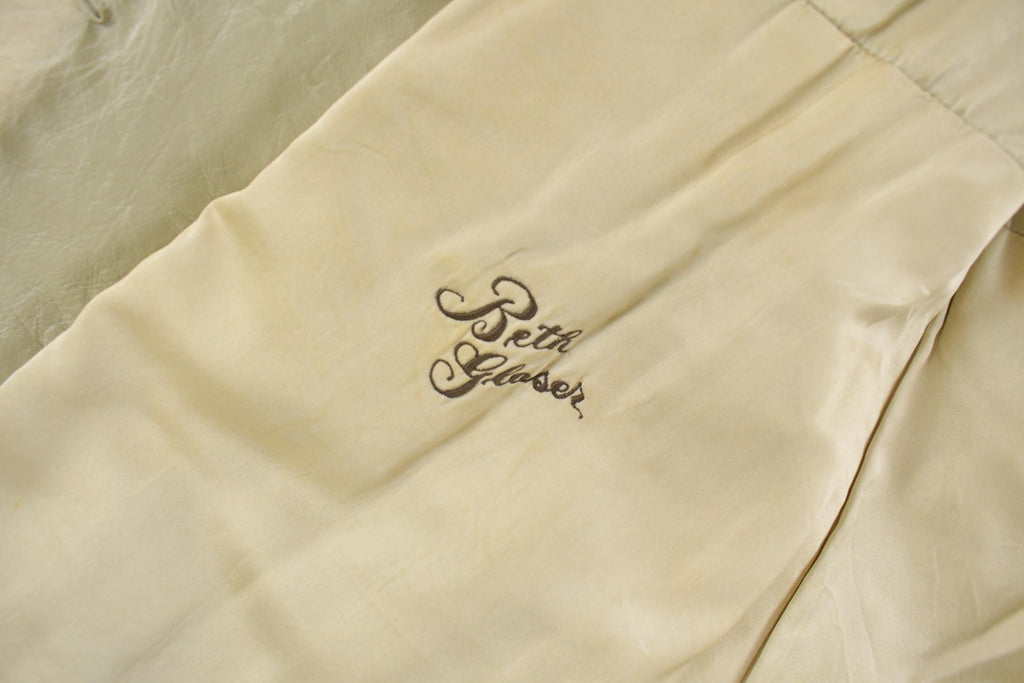 Vintage 1970s Beth Glaser Embroidered Full Length White Fox Fur Coat Women's Large /