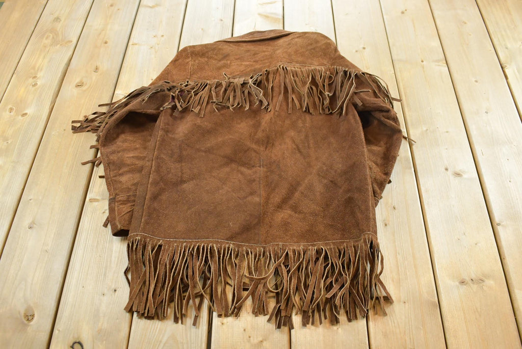 Vintage 1960s Suede Leather Western Fringe Jacket Womens M /