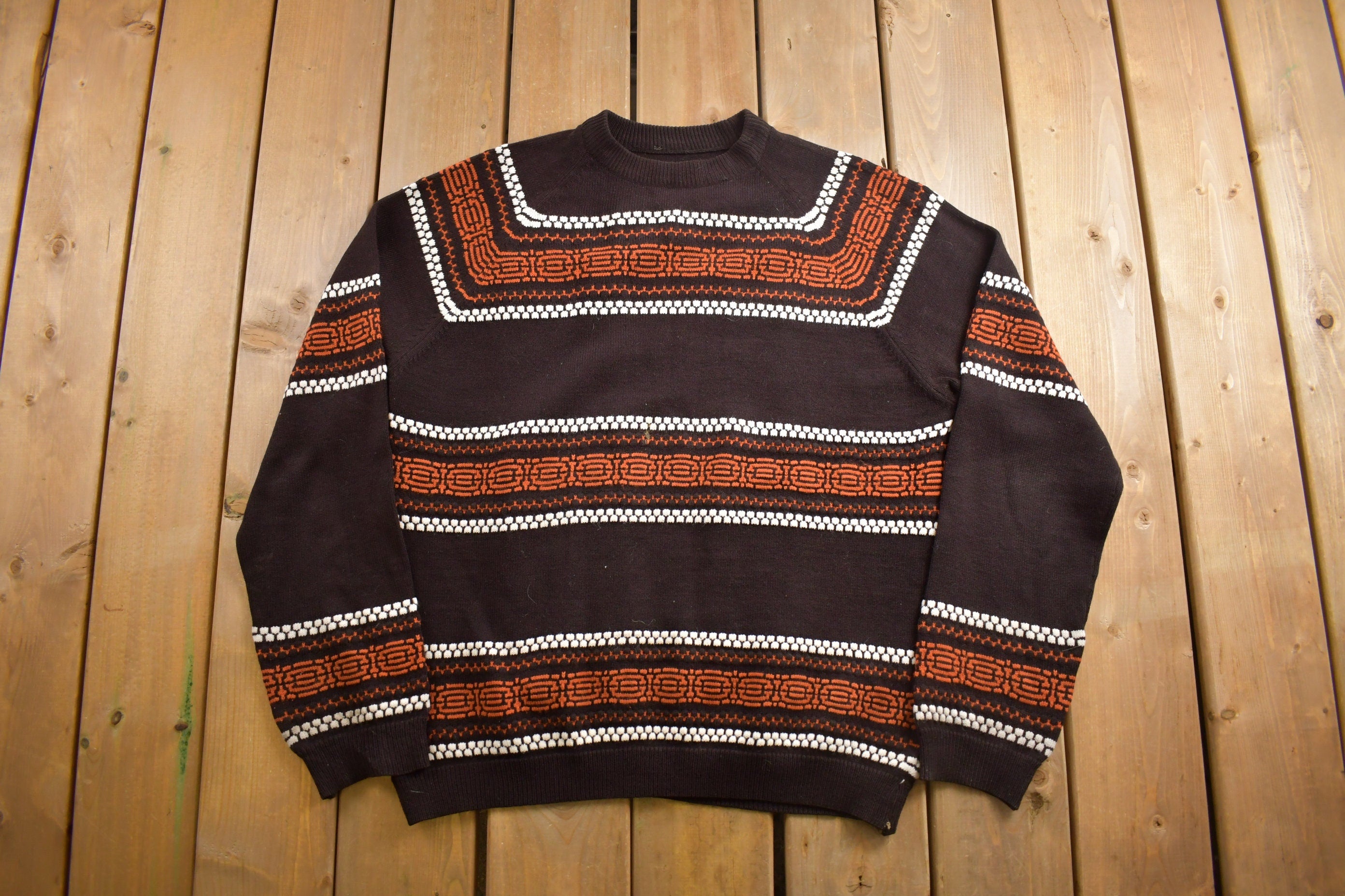 Vintage 1980s Striped Knitted Crewneck Sweater