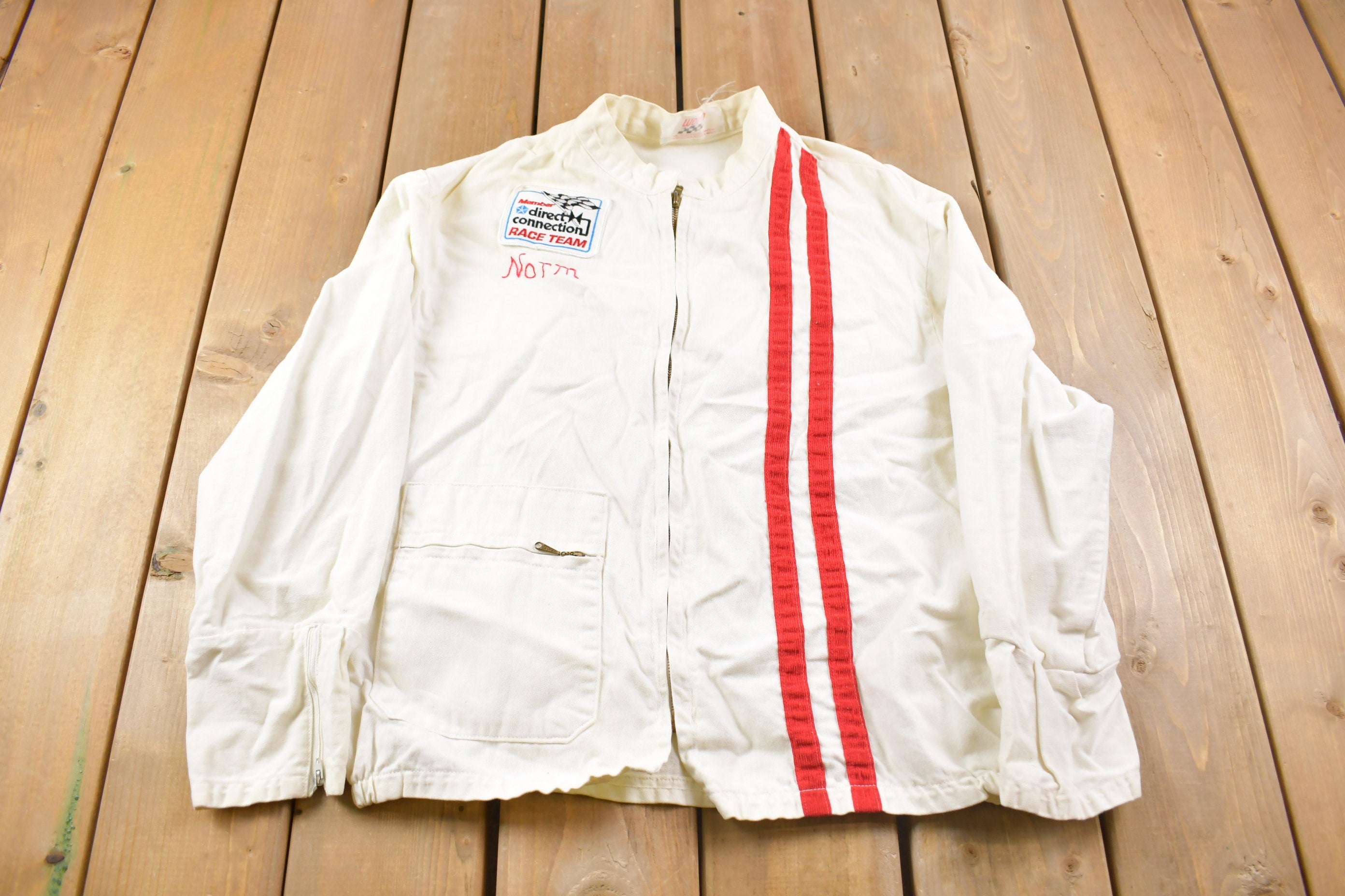 Vintage 1980s Member Direct Connection Race Team Full Zip Jacket  Streetwear  Light Jacket  Embroidered  Outerwear  Motorsports