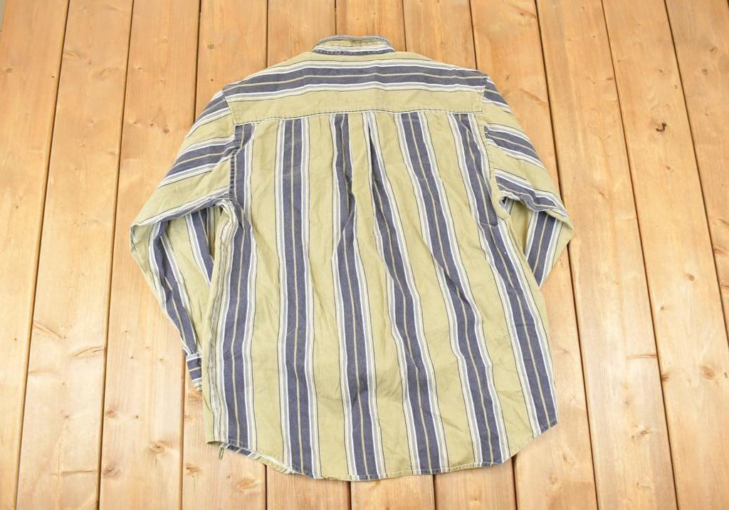 Vintage 1990s Santana Blue Striped Button Up Shirt Men's