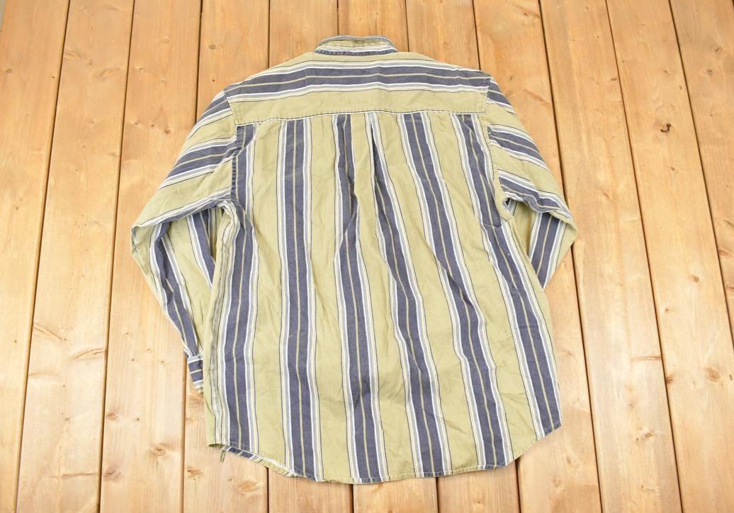 Vintage 1990s Santana Blue Striped Button Up Shirt Men's