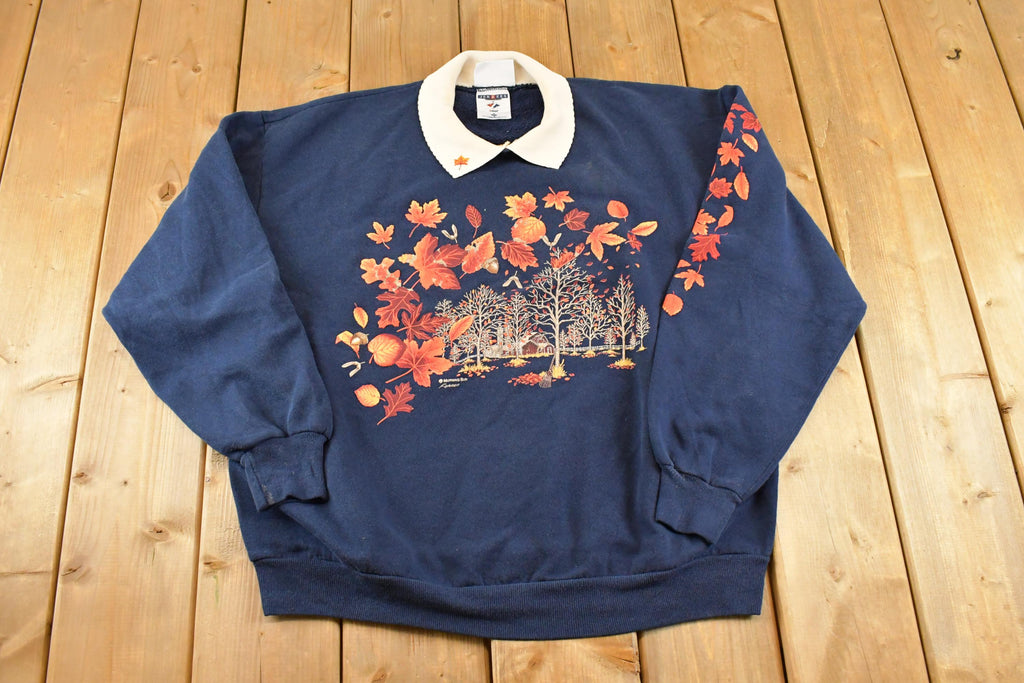 Vintage 1990s Morning Sun Fall Theme Souvenir Collared Crewneck Sweatshirt Women's L / 90s Crewneck / Travel Vacation Sweater