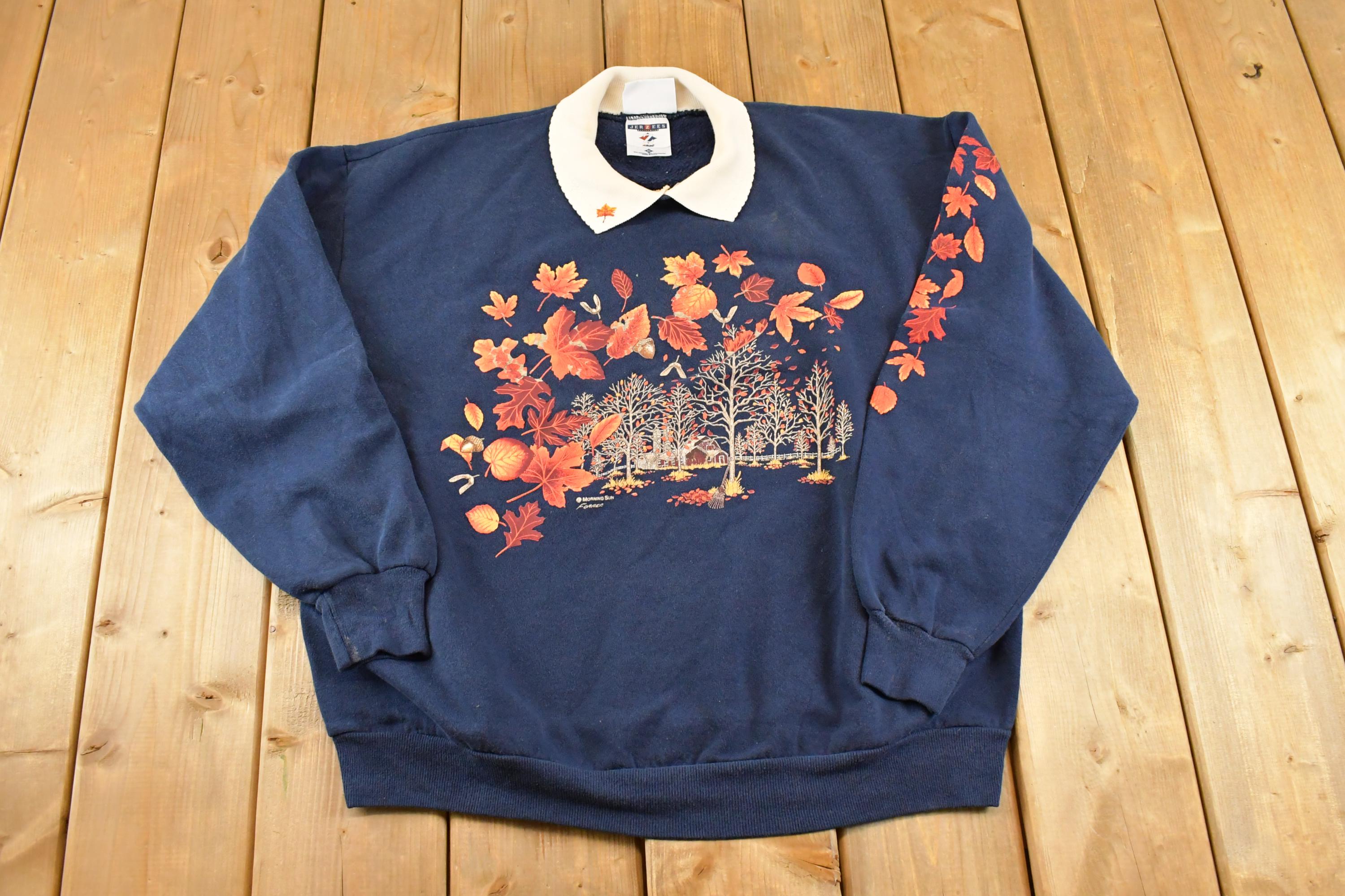 Vintage 1990s Morning Sun Fall Theme Souvenir Collared Crewneck Sweatshirt Women's L / 90s Crewneck / Travel Vacation Sweater