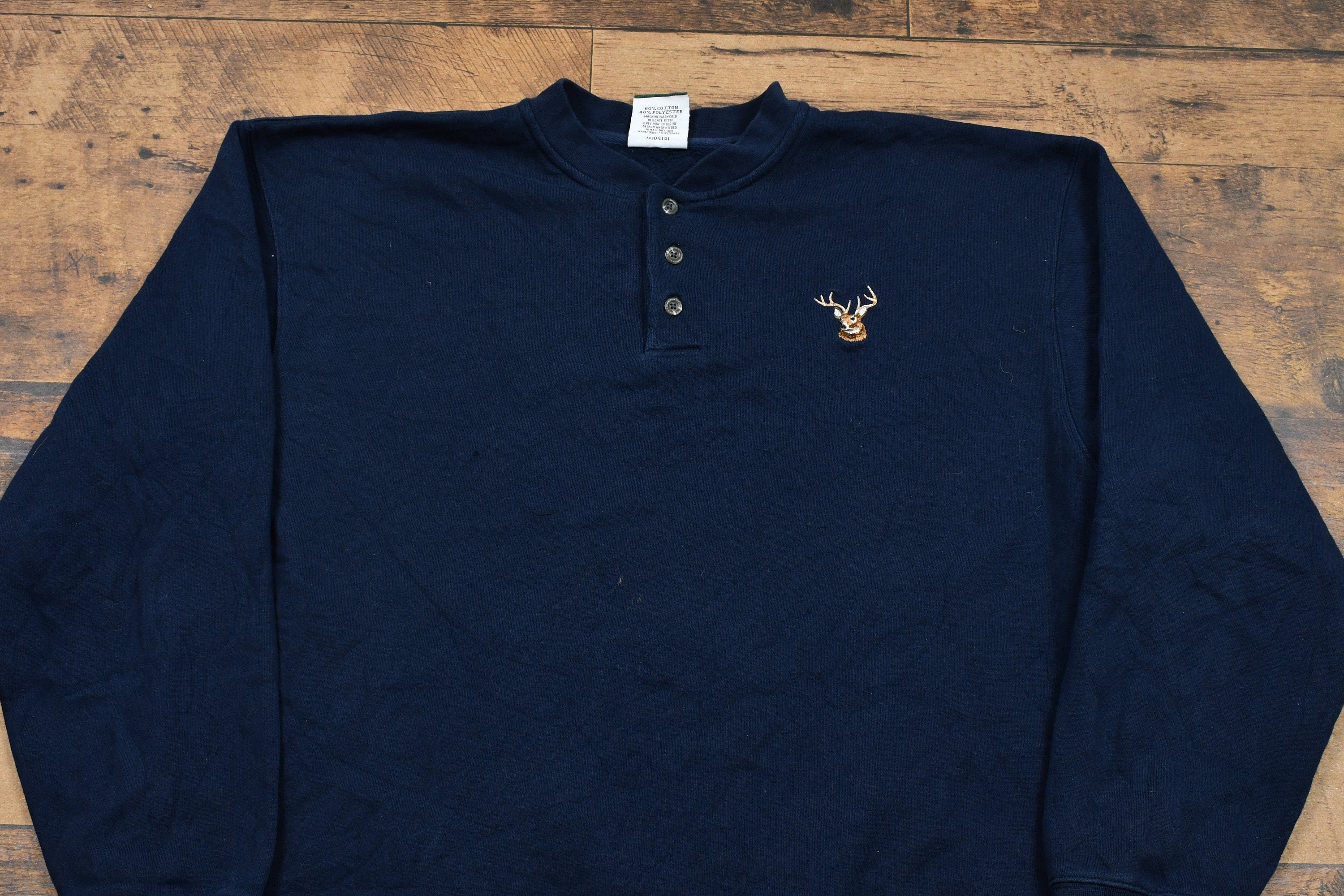 Vintage 1990s Deer Embroidered Quarter Button Sweatshirt