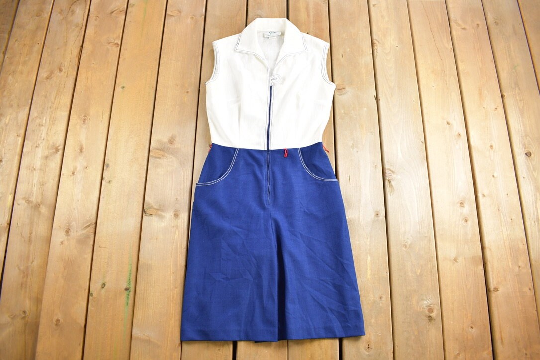 Vintage 1970s Sunny South Fashion Sleeveless Shirt Dress