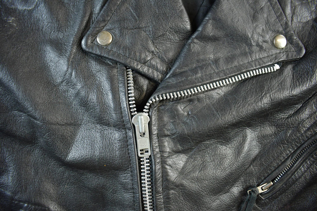 Vintage 1990s First Genuine Leather Biker Jacket Adult 52