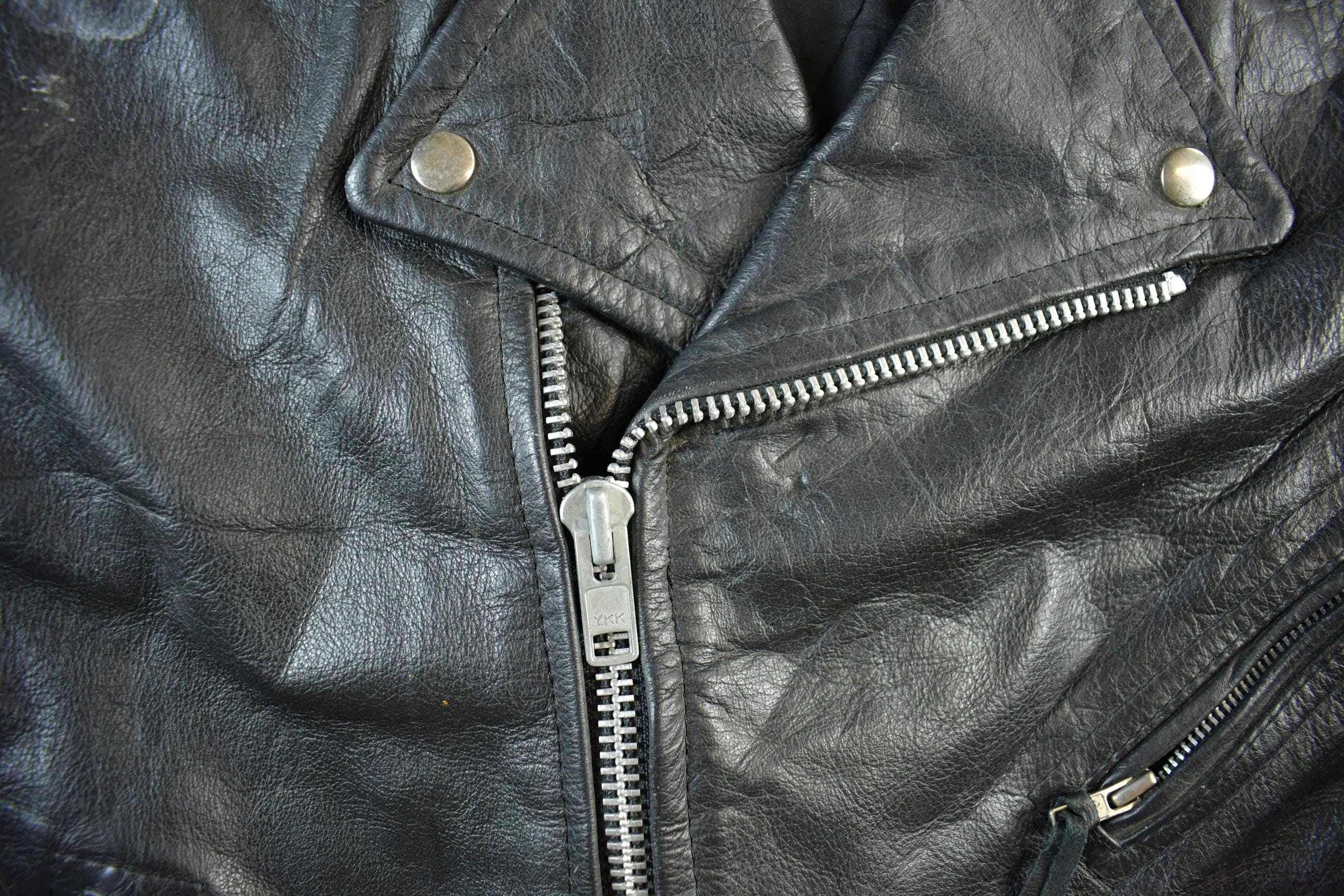 Vintage 1990s First Genuine Leather Biker Jacket Adult 52