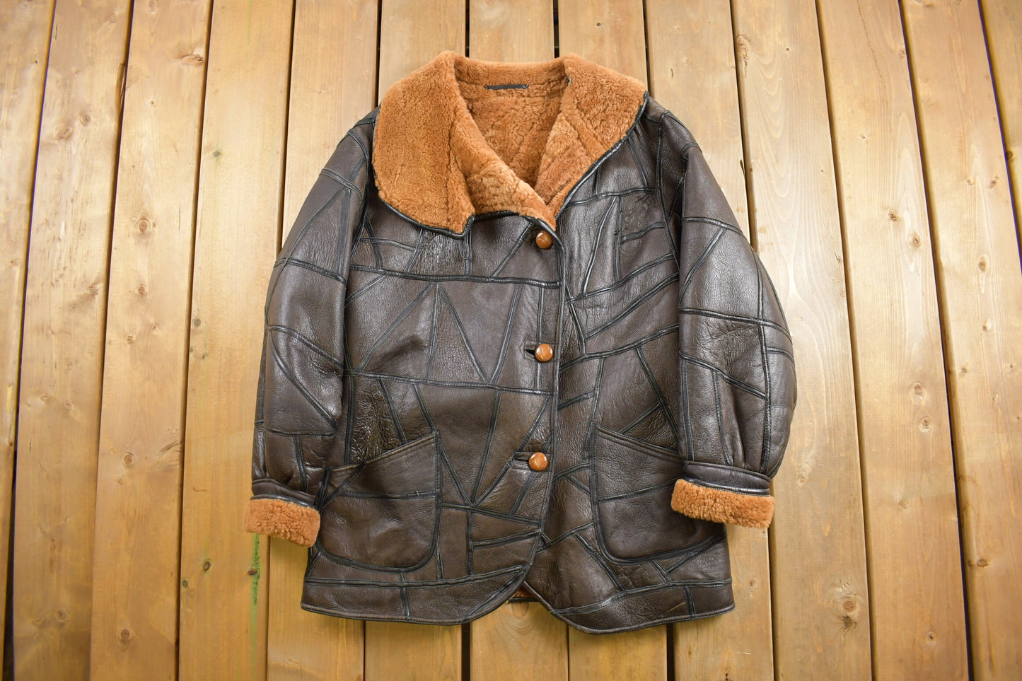 Vintage 1980s Fur Lined Patchwork Leather Jacket / Button Up Winter Outerwear / Streetwear / Vintage Fur Jacket / Suede / 80s 70s Jacket