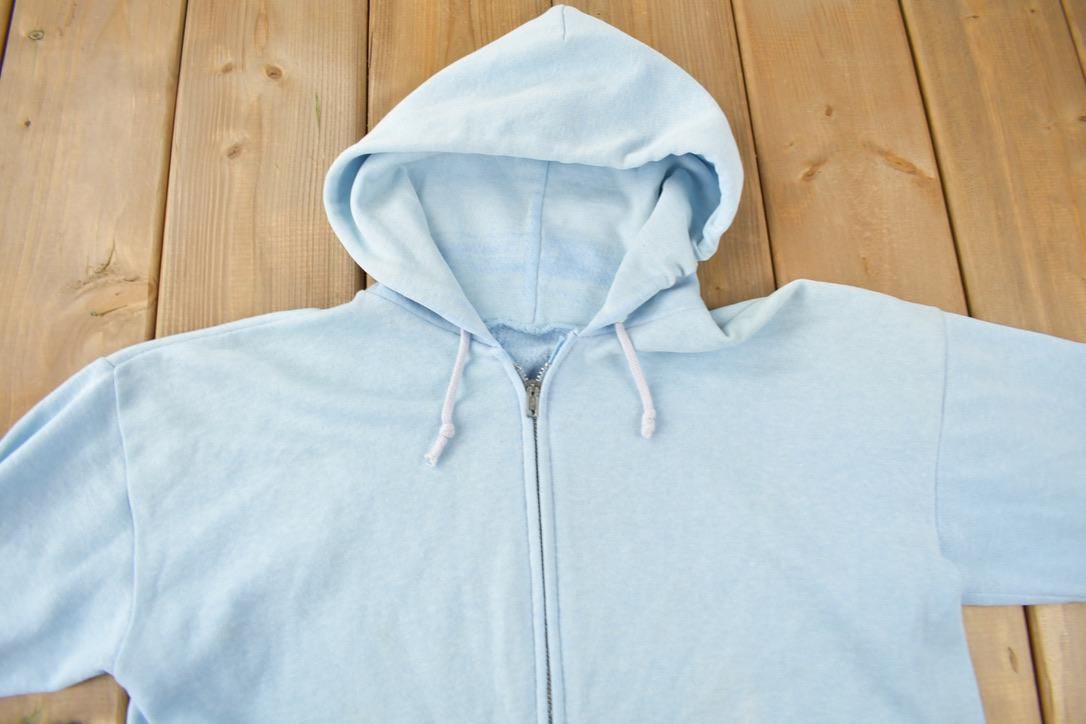 Vintage 1990s Blank Light Blue Zip Up Hoodie