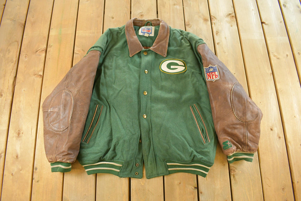 Vintage 1990s Green Bay Packers NFL Wool Leather Varsity Jacket Men's Large