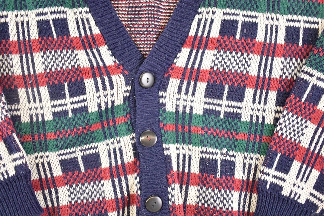 Vintage 1990s Botany 500 Knit Plaid Cardigan Sweater Mens XL /