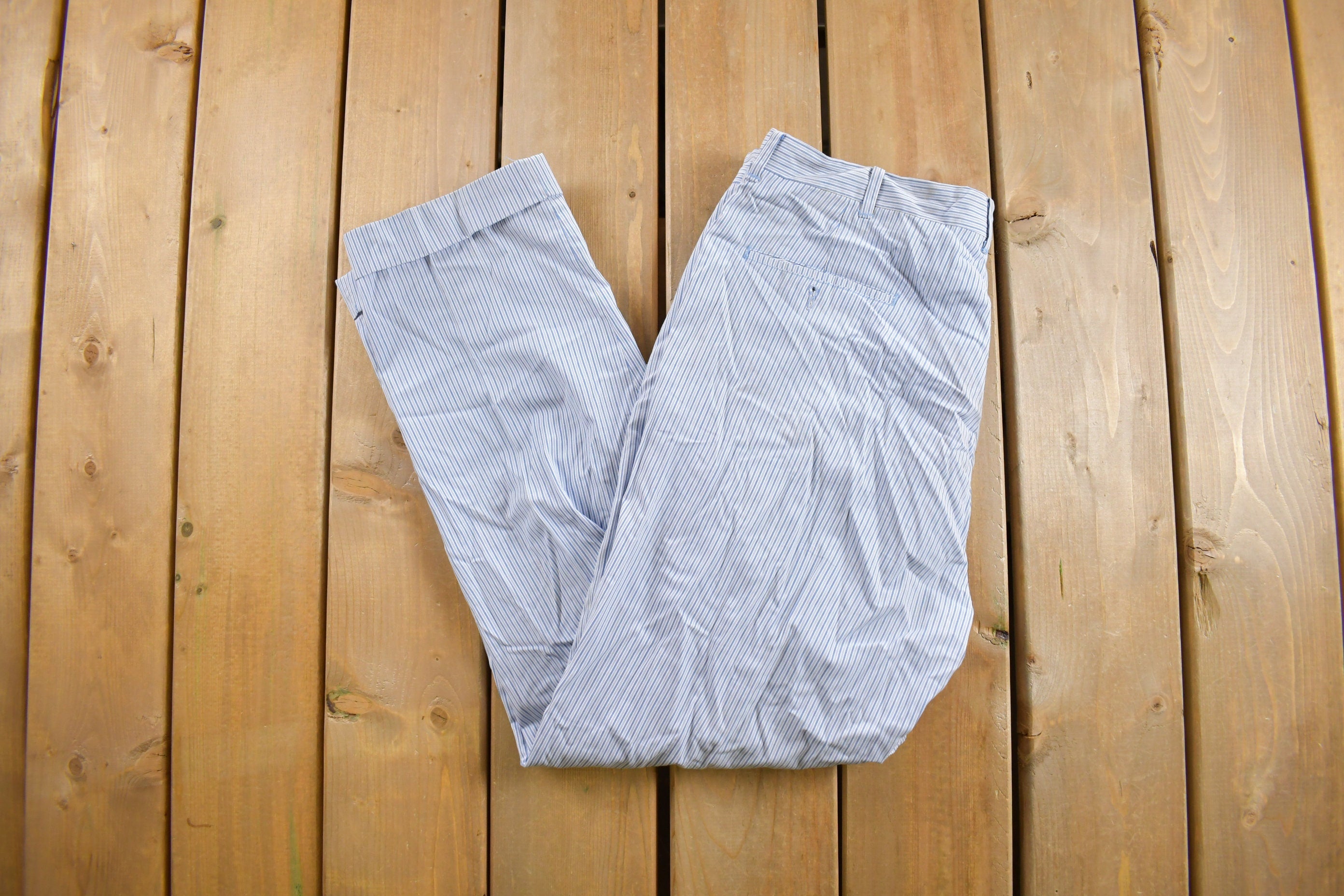 Vintage 1970s Pleated Striped Trousers Size 34 x 29