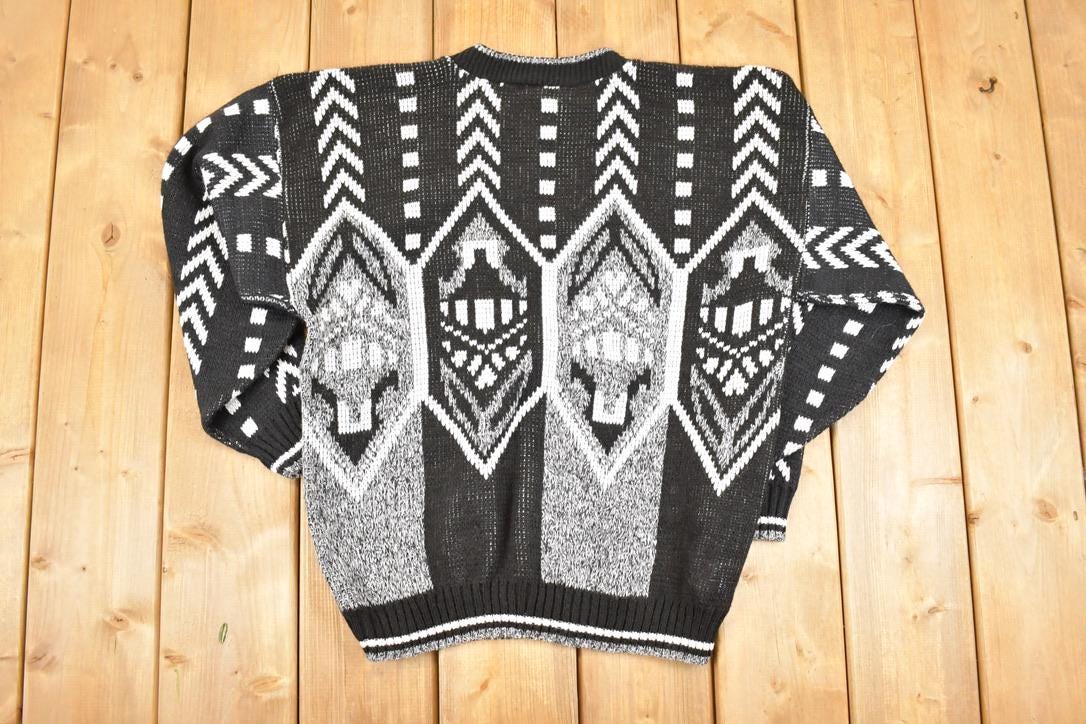 Vintage 1990s Vancourt Abstract Knit Crewneck Sweater Men's L