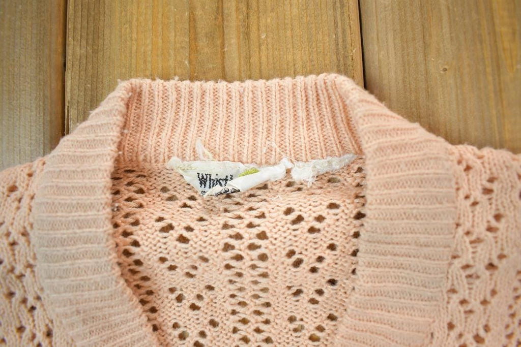Vintage 1980s 3D Salmon Pink Cable Knit V-Neck Sweater