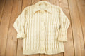 Vintage 1980s Blank 100% Wool Cable Knit Cardigan Sweater