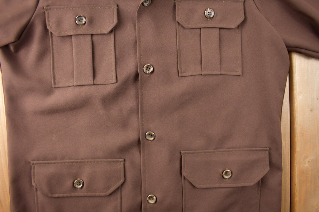 Vintage 1970s Levi's Panatela Tops Brown Western Style Button Up Shirt Made in USA Size XL