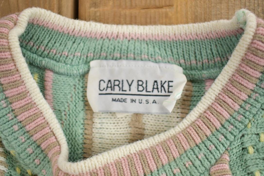 Vintage 1990s Carly Blake Easter 3D Colored Cable Knit Crewneck Sweater
