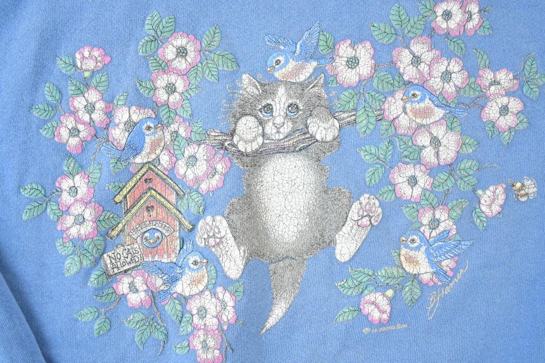 Vintage 1990s Hang Out Kitty Double Collar Morning Sun Souvenir Crewneck Sweatshirt Made In USA