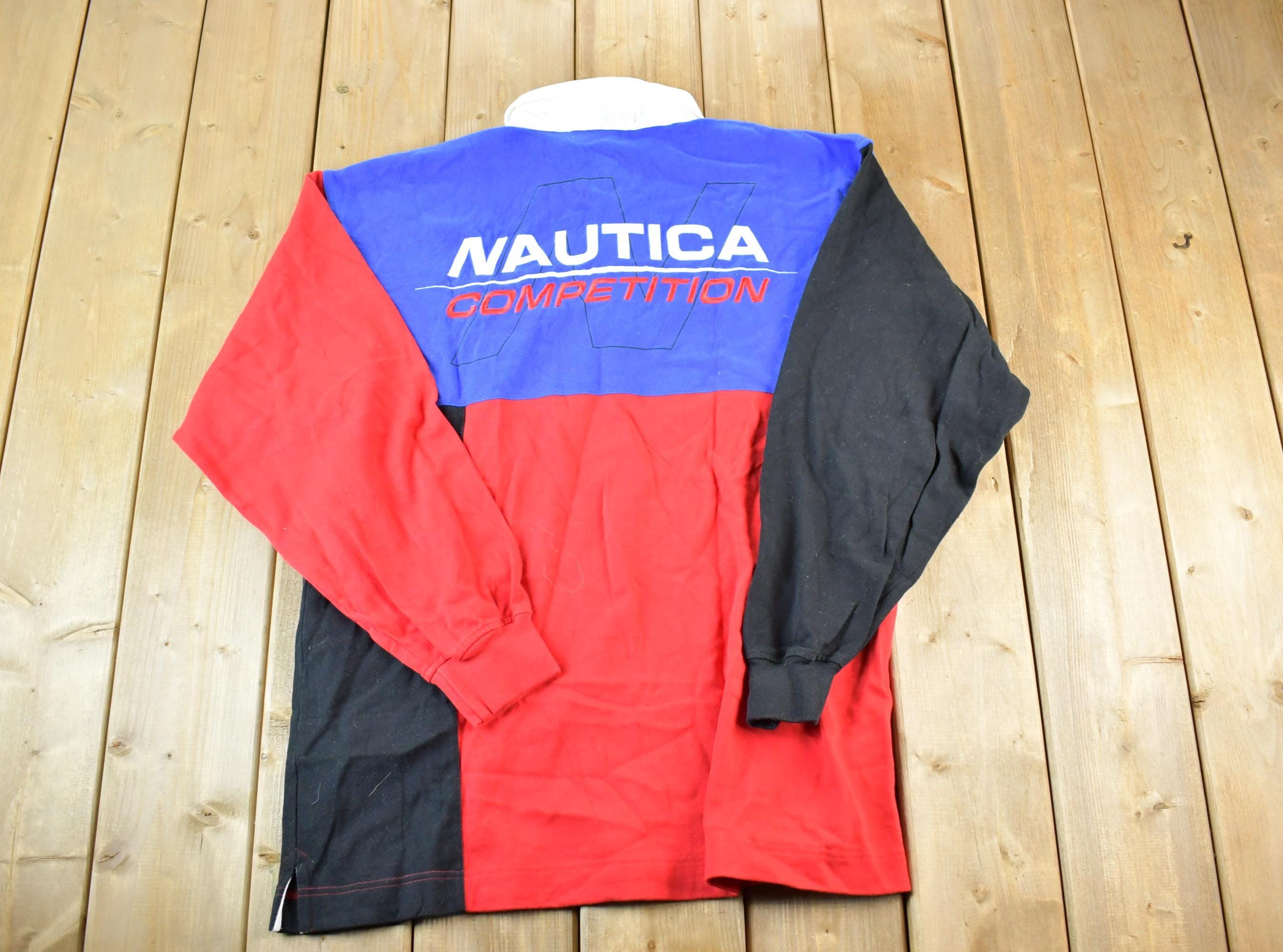 Vintage 1990s Nautica Competition Quarter Button Up Sailing Polo Long Sleeve Shirt