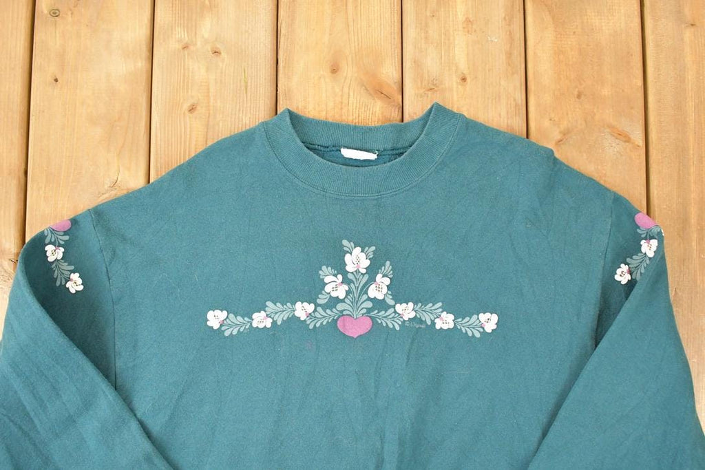 Vintage 1990s Floral Graphic Print Crewneck Sweatshirt Womens L