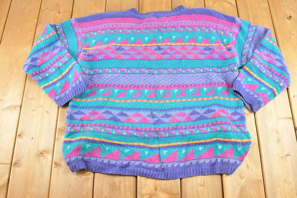 Vintage 1990s LL Bean Chunky Knit Crewneck Sweater Women's XL / 90's Abstract Pattern 3D Knitted Sweatshirt