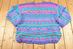 Vintage 1990s LL Bean Chunky Knit Crewneck Sweater Women's XL / 90's Abstract Pattern 3D Knitted Sweatshirt