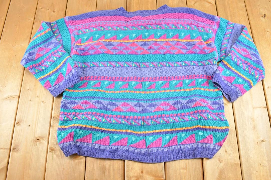 Vintage 1990s LL Bean Chunky Knit Crewneck Sweater Women's XL / 90's Abstract Pattern 3D Knitted Sweatshirt